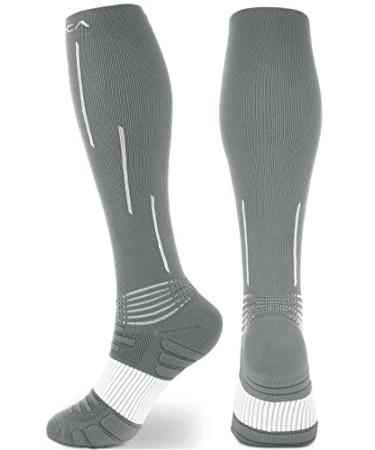 NEENCA Compression Socks, Medical Athletic Calf Socks for Injury Recovery & Pain Relief, Sports Protection1 Pair, 20-30 mmhg Large Grey White