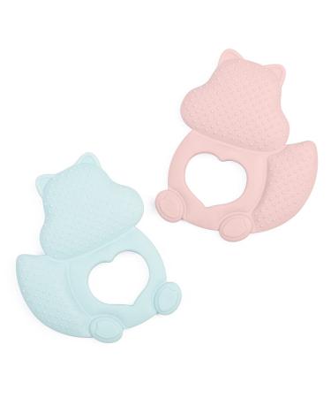 J QUATTUOR Soothing Baby Teething Relief Toys  Helps Relieve Gum Pain  Soft and Lightweight  Non-BPA Silicone Teethers for Babies  Perfect Gifts for Infants 3+ Months Old (Squirrel 2 Pcs)