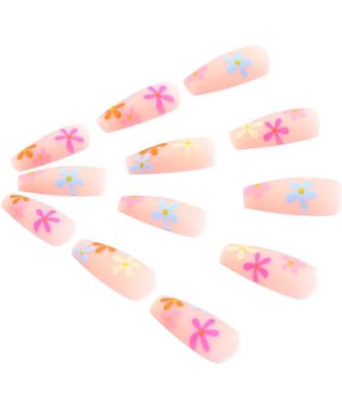 Coffin False Nails Long Fake Nails French Flowers Press on Nails Ballerina Acrylic Stick on Nails 24pcs for Women and Girls (Color : PINK Size : D) - Buy Online on GoSupps.com