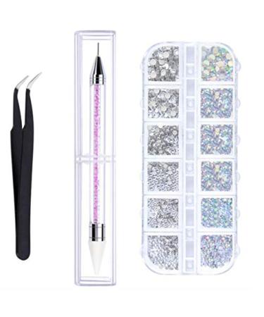 CHStarina 1500 pieces of rhinestones crystal rhinestones 6 sizes glittering stones flat back with tweezers and rhinestone pencil nail art rhities kit for nails face clothing diy