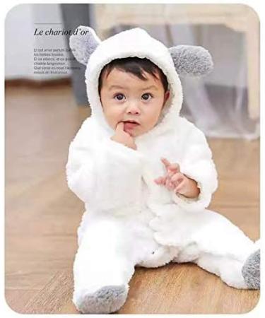 Voopptaw Warm Baby Winter Jumpsuit Fleece Romper | Cute Thick Bear Snowsuit (White) | 0-12 Months - Buy Online on GoSupps.com