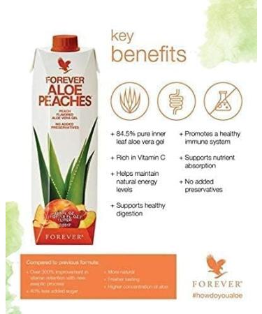 Forever Living - Aloe Peaches Pure Aloe with Real Peach Flavor Supports Digestion and Immune System Vegan and Gluten-Free 33.8 fl oz 1 Pack - Buy Online on GoSupps.com