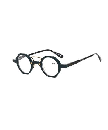 Retro Round Frame Reading Glasses Men Women Stylish Blue Light Blocking Readers With Spring Hinges(Couleur:Blue Grandeur:2.5x)