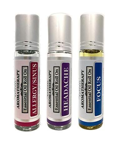 Best Essential Oil Roll On Gift Set Focus Headache and Sinus/Allergy 10 mL Each by Sponix