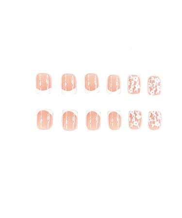 White French Tip Press On Nails - Short Floral Acrylic Nails - 24Pcs Glossy Fake Nails for Women & Girls - Petite Flower Design - Full Cover Glue-On Manicure - Buy Online on GoSupps.com