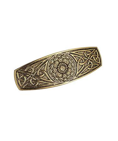 Celtic Knot Lotus Flower Hair Clip Large Hand Crafted Metal Barrette for Women Girl (Gold)