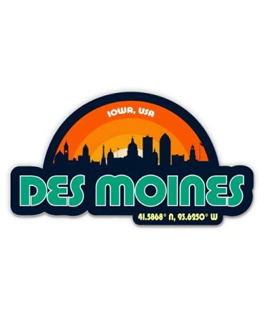 Squiddy Des Moines Iowa City Skyline - Vinyl Sticker Decal for Phone, Laptop, Water Bottle (3" Wide)