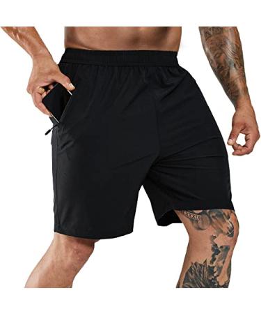 Haimont Men's Running Shorts 7" Quick Dry Lightweight Athletic Shorts with Zipper Pockets for Workout Gym Training Outdoor A-black Medium