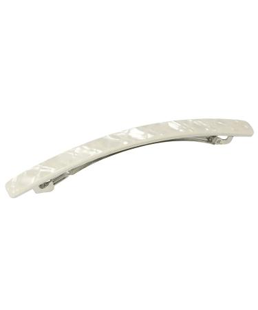 French Amie Long and Thin Frost White Large 4 Handmade Celluloid Automatic Hair Clip Barrette for Women and Girls (Frost White)