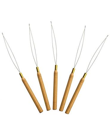 5 Wooden Hair Extensions Loop Needle Threader Wire Pulling Hook Tool for silicone microlink beads and feathers  Set of 5 for hair or feather extensions (5 Loop Tools)