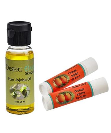100% Pure Jojoba Oil. Travel Size 1 oz plus 2 Pack Orange Lip Balms with over 70% Jojoba Oil. 100% Natural. By Desert Oasis Skincare (1 fl oz/29 ml)
