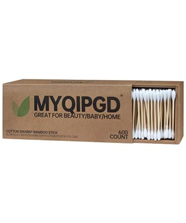 Bamboo Cotton Swabs 600 Count Double Round Tips by MYQIPGD | Biodegradable & Organic Wooden Qtips Cotton Swabs For Ears | Comfortable and Soft | Natural Cotton Buds | 3.0 inch (600, Bamboo)