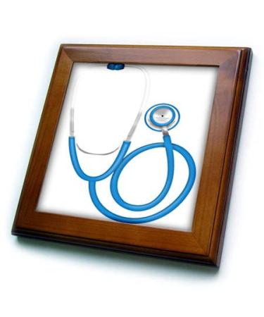 3dRose 8x8 Framed Tile - Blue and White Stethoscope Illustration Cute Illustrations