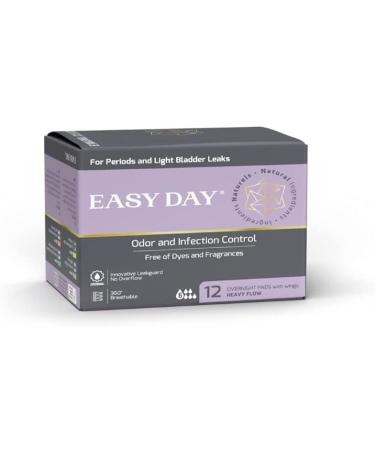 EASYDAY Overnight Heavy Flow(2-in-1 Period & Light Bladder Leakage Feminine Pads) Wings Sensitive Skins Unscented Breathable Ultra Thin Innovative Leak Guard Individually Wrapped Patented (12)