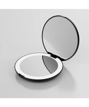 5 Inch Lighted Compact Mirror  1X/5X Magnifying Mirror  Travel Makeup Mirror with LED Lights  Double Sided Folding Mirror  Portable  Daylight (Black)