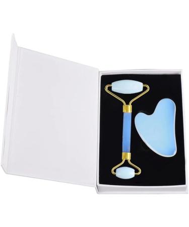 Jade Massage Roller Scraper Set | Stone Face Lifting Tool & Gua Sha Massager - Anti-Wrinkle | Type 1 Blue - Buy Online on GoSupps.com