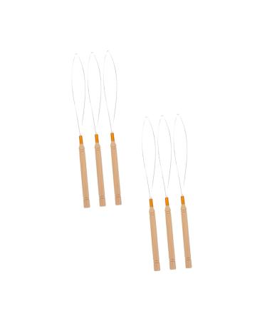 Baluue 18 Pcs Wooden Handle Wig Crochet Hair Braiding Tools Bead Link Threader Stainless Steel Khaki