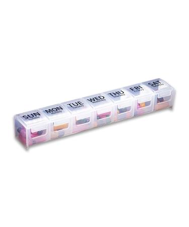 GMS Weekly Pill Organizer - 7-Day Labeled Compartment Pill Case for Supplements Vitamins and Medication - Secure Latches - Ideal for Daily Use & Travel - Clear 1