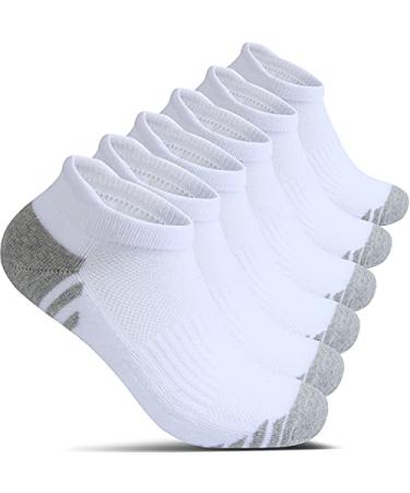 Cotton No Show Socks for Men With Heel Tab Cushion Ankle Compression Running Athletic Low Cut Mens Sock 6 Pack 6-12 White