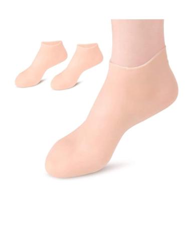 DJSUEW 1 pair of moisturizing socks silicone moisture socks anti-slip foot spa gel socks foot care soft moisturizing silicone socks for feet gel socks for dry cracked feet beige