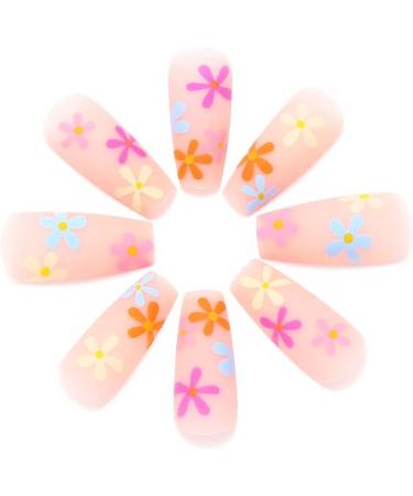 Coffin False Nails Long Fake Nails French Flowers Press on Nails Ballerina Acrylic Stick on Nails 24pcs for Women and Girls (Color : PINK Size : D) - Buy Online on GoSupps.com