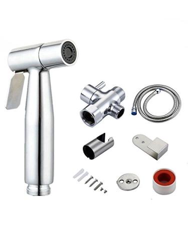 Stainless Steel Baby Cloth Diaper Sprayer Kit Handheld Bidet Set with Hose, Nozzle, T-Valve and Tank Mount Hook for Toilet Shower Cleaner and Washer Rinse