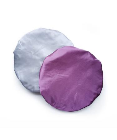 Shower Cap  2 Pieces Waterproof Oversized Adjustable Shower Caps for Women Long Hair  Triple Layer Resuable Shower Hat Bath Caps Grey + Purple