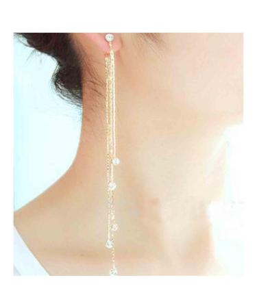 Shop Boho CZ Tassel Chain Earrings - Gold Drop & Crystal Dangle Jewelry for Women & Girls - Buy Online on GoSupps.com