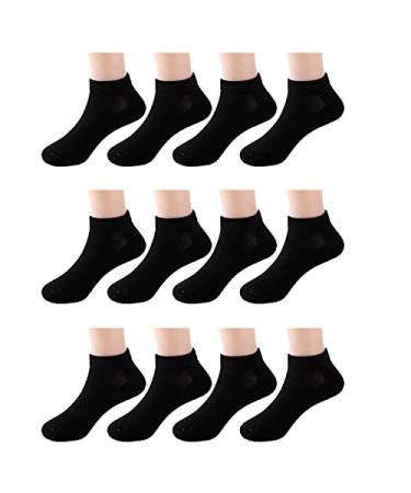 Boys Girls Toddler Ankle Socks 12 Packs No Show Cotton Kids Socks Cushion Thin Black Medium