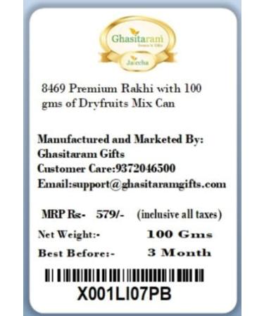 Ghasitaram Gifts Rakhi for Brother Rakhis Online - 8469 Premium Rakhi with 100 GMS of Dryfruits Mix Can - Buy Online on GoSupps.com