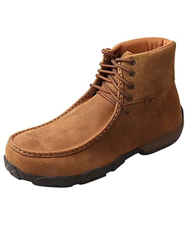 Twisted X Men's Moc Toe Boots, 6-Inch Leather Driving Moc and Work Boots for Men with Alloy Safety Toe, Anti-Slip Outsole, Washable Footbed, and Composite Insole 7 Distressed Saddle