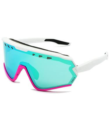 Phieres Sharkbiteph Origin - Unisex sports glasses with ecological organic TPU frame extended ventilation polarized UV400 protection MTT WHT PINK / ICE Blue