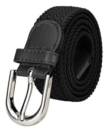 Falari Men Women Multicolored Elastic Stretch Braided Belt Canvas Fabric Woven No Holes Belt 1003 - Black Medium