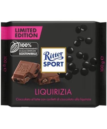  Italian Gourmet E.R. Ritter Sport Liquirizia limited edition milk chocolate with licorice pieces 100% sustainable cocoa 8 x 100g packs + 400g Italian Gourmet Polpa - Buy Online on GoSupps.com