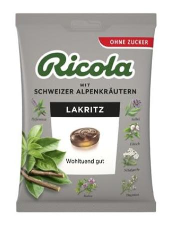 Ricola Lakritz original Swiss herbal candies with 13 Swiss Alpine herbs sugar-free for soothing enjoyment 1 x 75g vegan - Buy Online on GoSupps.com