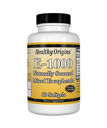 Healthy Origins Vitamin E - 1000 IU Natural Mixed Toco Gels, 60 Count Unflavored 60 Sftgl