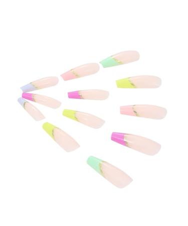 Vatocu Coffin False Nails - Long French Press On Nails Glitter Rainbow Art Ballerina Shape - 24 Pcs Acrylic Stick-On Nails for Women & Girls - Buy Online on GoSupps.com