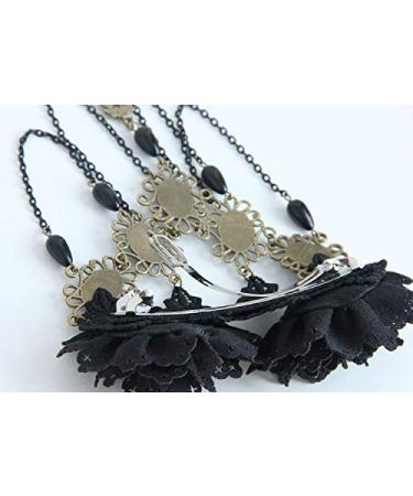 Black Lace Rose Flower Hair Clip with Pearl Chain Tassels - Gothic Vintage Hair Barrette for Women - Buy Online on GoSupps.com