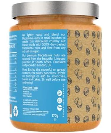 Prime Earth - Smooth Macadamia Nut Butter - 170g - Made with Macadamia Nuts - Zero Oil Salt & Sugar - Coeliac Keto Paleo & Vegan Friendly - Produced in Small Batches - Made in the UK - Buy Online on GoSupps.com