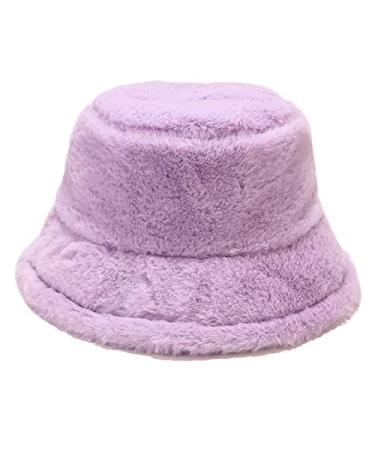 Umeepar Winter Faux Fur Bucket Hat Fluffy Warm Hat for Women Men Light Violet