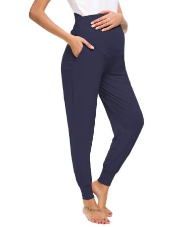 Love2Mi Maternity Women's Casual Pants Stretchy Comfortable Lounge Jogging Trousers M Navy