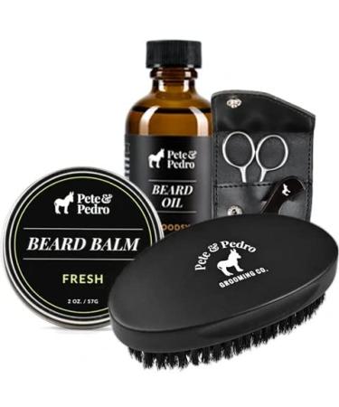 Pete & Pedro 4-Piece Beard Care Kit for Legendary Facial Hair - Grooming Styling Set | Beard Care Comb & Scissors Set Military Oval Brush Beard Balm & Beard Oil | As Seen on Shark Tank 4 PC Set