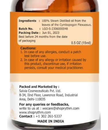 Crysalis Lemongrass Essential Oil - 0.51 Fl Oz (15ml) | Pure Cymbopogon Oil for Aromatherapy & Skincare | International Shipping Available - Buy Online on GoSupps.com