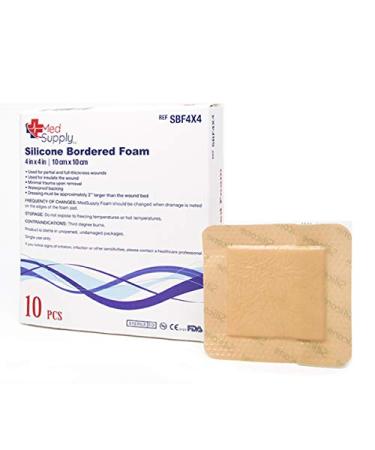 Medical Grade Premium MedSupply Silicone Bordered Foam Dressing. (4'' x 4'') Box of 10