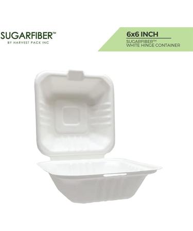 Harvest Pack Gourmet Showcase 50 Count White Compostable Square Hinged Container - Eco-Friendly Plant Fiber Clamshell Takeout Box (6x6) - Buy Online on GoSupps.com