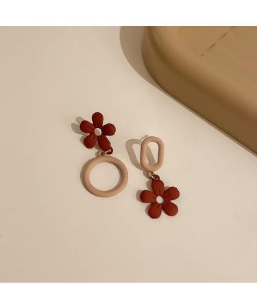 Fashion Earrings Asymmetric Acrylic Flowers Temperament Earrings Colors Red and Brown Sweet Gentle Lovely Party Banquet Jewelry Dainty Earrings Fashion Accessories - Buy Online on GoSupps.com
