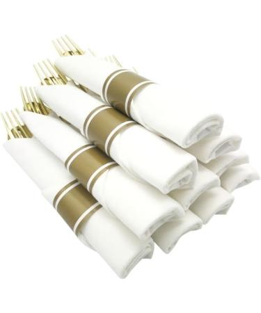 M Honor 10 Place Pre Rolled Gold Plastic Silverware for Weddings Parties Dinners. 30 Piece Set Service for 10. Wrapped Reusable Silverware Sets. Forks Knives and Spoons Rolled in A Napkin. - Buy Online on GoSupps.com