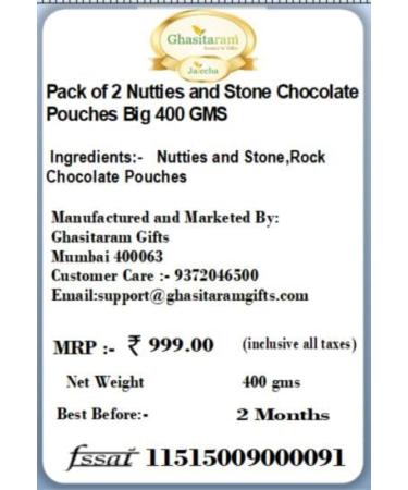 Jaiccha Ghasitaram Diwali Gifts Chocolate - Pack of 2 Nutties and Stone Chocolate Pouches Big 400 GMS with 2 T-Lites - Buy Online on GoSupps.com