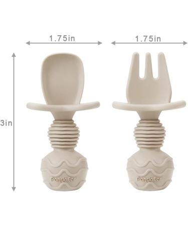 PandaEar Baby Weaning Set | Silicone Feeding Supplies for Baby Led Weaning | Includes 2 Divided Suction Plates, 2 Tiny Cups, Spoons, Forks | Self Feeding Eating Set in Light Tan/Walnut - Buy Online on GoSupps.com