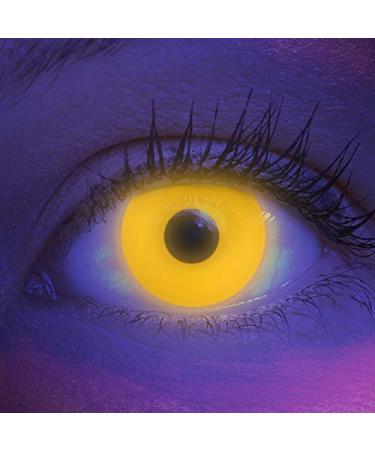 Colored UV contact lenses 1 pair of yellow black light glow yellow yellow neon color lenses.Annual lenses Top quality for Halloween Mardi Gras Fastnacht Carnival including contact lens containers - without strength